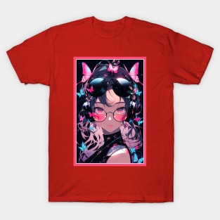 Aesthetic Anime Girl Pink Rosa Black | Quality Aesthetic Anime Design | Premium Chibi Manga Anime Art T-Shirt